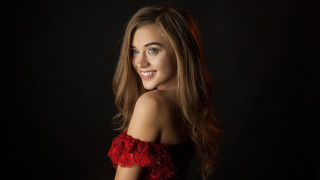 Woman red dress smile blonde - a half free wallpaper