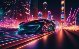 Futuristic car city night neon 10 - a city free wallpaper