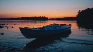 Lake dawn boat ducks mountains - ann thetis blacker free wallpaper