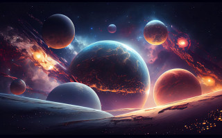 Planets stars clouds horizon aurora - planet free wallpaper