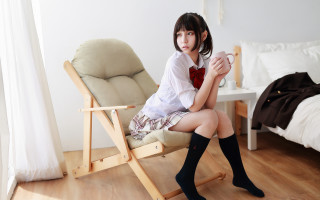 Woman coffee blanket anime school - the bed free wallpaper