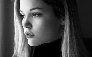 Woman long hair black shirt 26 - serious free wallpaper for desktop