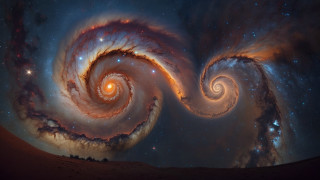 Spirals night sky bright orange - a surrealist painting free wallpaper