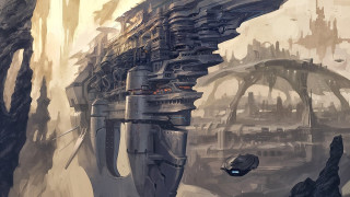Futuristic city bridge spaceship afrofuturism - free sci-fi wallpaper