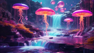 Jellyfish waterfall reflection sunset boat - a stream of water free wallpaper