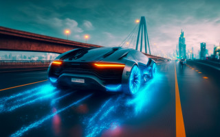 Futuristic car night city bridge - beeple free wallpaper