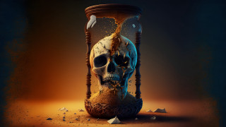 Skull glass jar bird vanitas - digital painting free wallpaper