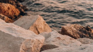 Bird rock ocean mountains shore - deep depth of field free wallpaper