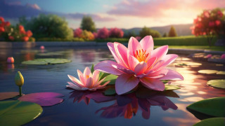 Pink flower lake lily pads 2 - evgeny lushpin free wallpaper