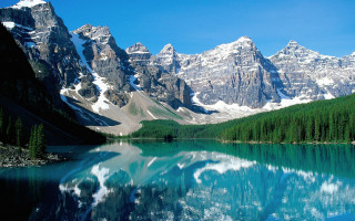 Mountain range reflection lake pine - a matte painting free wallpaper