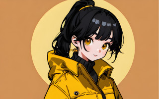 Woman yellow jacket pony tail - full free wallpaper