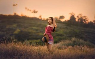 Woman red dress field arm - free bikini wallpaper