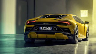 Yellow sports car garage front - a door open free wallpaper