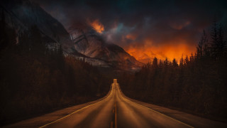 Long road mountain night red - a long road free wallpaper