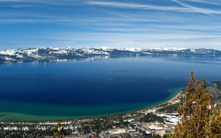 Lake snow mountains trees city - snow covered mountains free wallpaper
