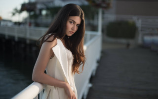 Pier woman white dress necklace - a body of water free wallpaper