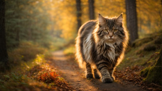 Cat woods autumn light photorealistic - a path free wallpaper