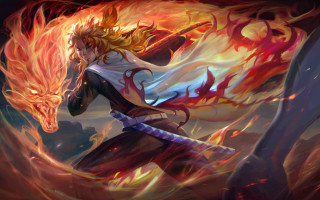 Woman sword dragon fire flames - her free wallpaper