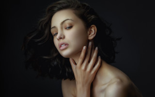 Woman neck pose photorealistic portrait - photorealistic free wallpaper for desktop
