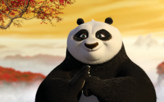 Panda autumn portrait blurry sunset - a hand free wallpaper