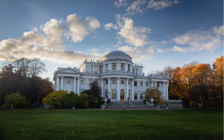 Neoclassical urban forest autumn skycastle - a large white building free wallpaper