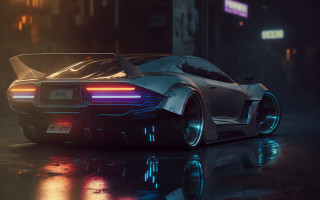 Futuristic car night city hood - retrofuturism free wallpaper