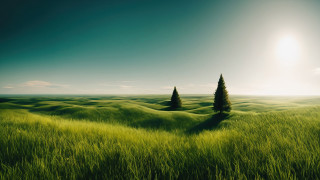Field trees sun blue sky - naturalism free wallpaper