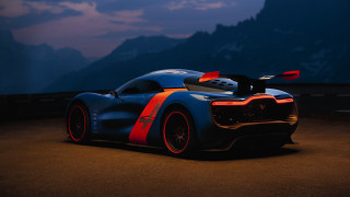 Blue sports car red stripe - unreal engine 5 free wallpaper