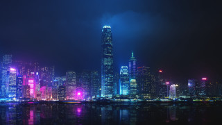 City skyline futuristic night lights - futurism free wallpaper