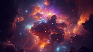 Colorful space stars clouds orange - center free wallpaper