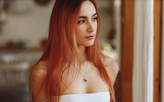 Redhair smiling portrait artnouveau bareshoulders - art nouveau free wallpaper