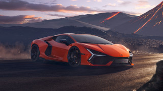 Red sports car mountain sunset - a road next free wallpaper