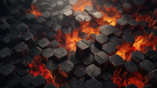 Burning cubes dark room red - abstract illusionism free wallpaper
