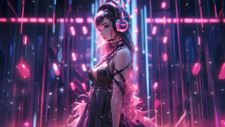 Woman headphones neon background cyberpunk - a neon background free wallpaper