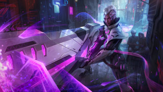 Futuristic man neon city armor - a futuristic city free wallpaper