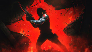 Dark man red armor gun - his hand free wallpaper