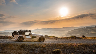 White car mountains sunset clouds - sunset free wallpaper