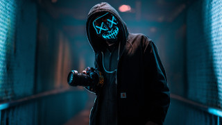 Man hooded jacket camera neon 3 - a dark tunnel free wallpaper
