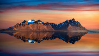 Mountain range lake reflection sunset 2 - widescreen free wallpaper