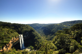 Waterfall forest blue sky sunshine - christo free wallpaper