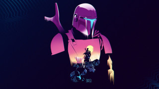 Helmet armor man city space - his hand and a city in the background free wallpaper