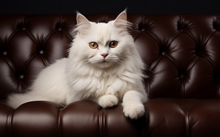 White cat brown couch black - a white cat free wallpaper