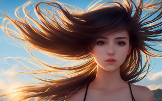 Woman flying long hair cloudy - the wind free wallpaper
