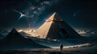 Desert man pyramid night plane - star citizen halo free wallpaper