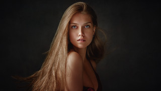 Woman long hair dark room - free portrait wallpaper for desktop