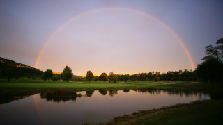 Rainbow lake park sunset precisionism - free seasons wallpaper for desktop
