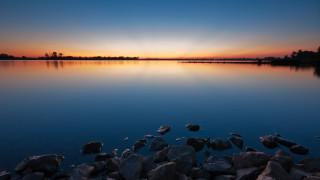 Lake rocks water sunset sky 2 - rock and water free wallpaper