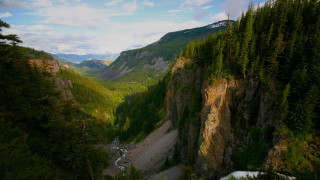 Valley river mountains forest trees - both side free wallpaper