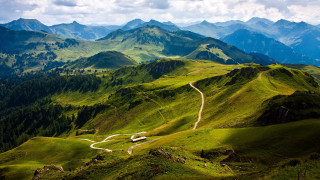 Winding road green mountains clouds 2 - road free wallpaper