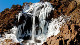 Mountain waterfall ice ecological art - ice free wallpaper